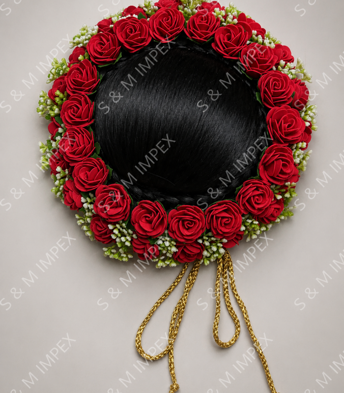 Premium Ready-to-Wear Hair Bun with Foam Rose Flowers