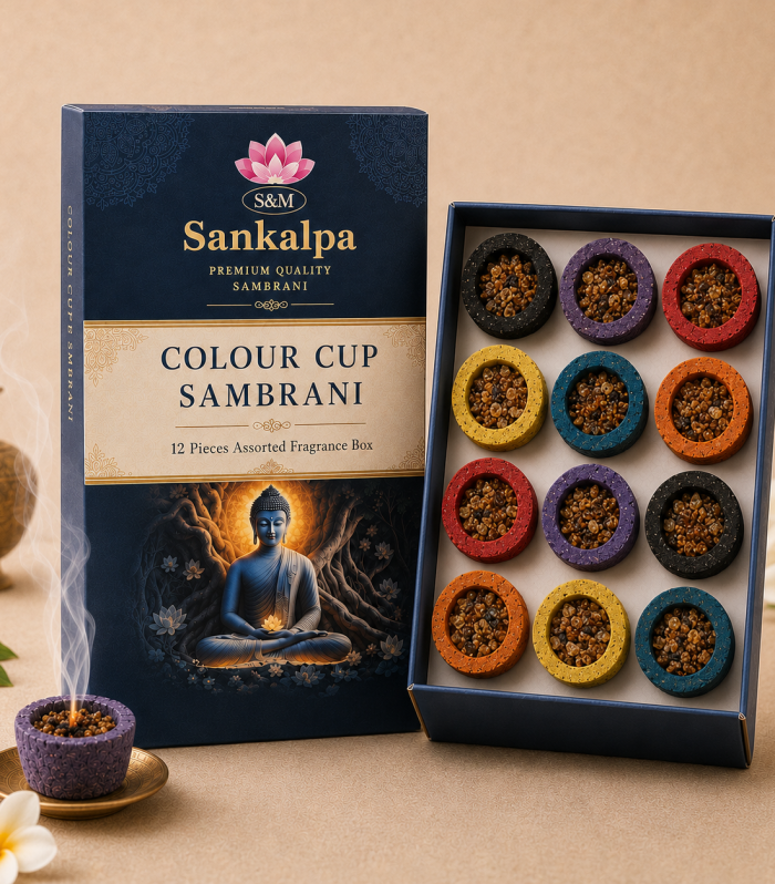 Premium Colour Cup Sambrani – 12 Pieces Assorted Fragrance Box