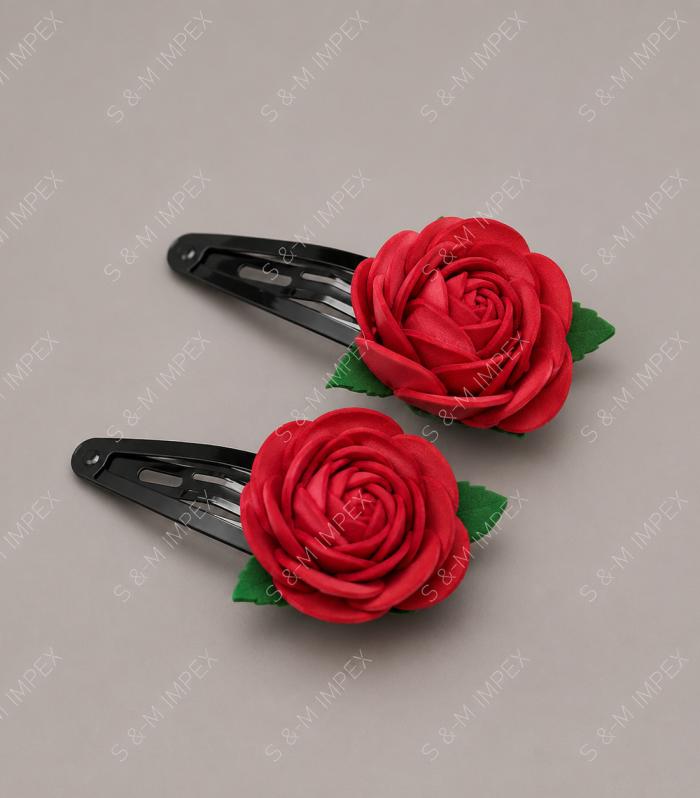 Handmade Small Rose Alligator Hair Clips – 1 Pair