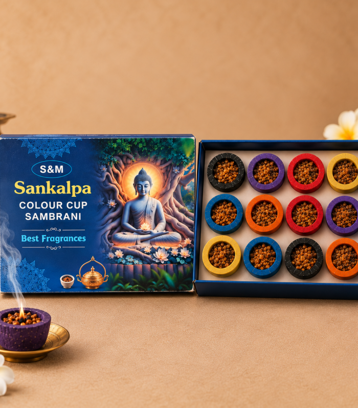Premium Colour Cup Sambrani – 12 Pieces Assorted Fragrance Box